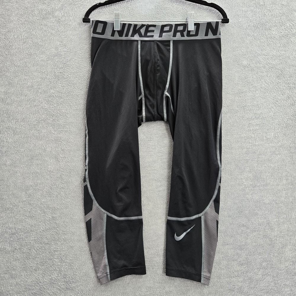Nike Pro Men Activewear Pants L Black Geometric Compression‎ Swoosh 19" Inseam